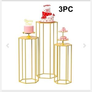 3-Piece Gold Hexagon Pedestal Stands – Event & Cake Display Set
